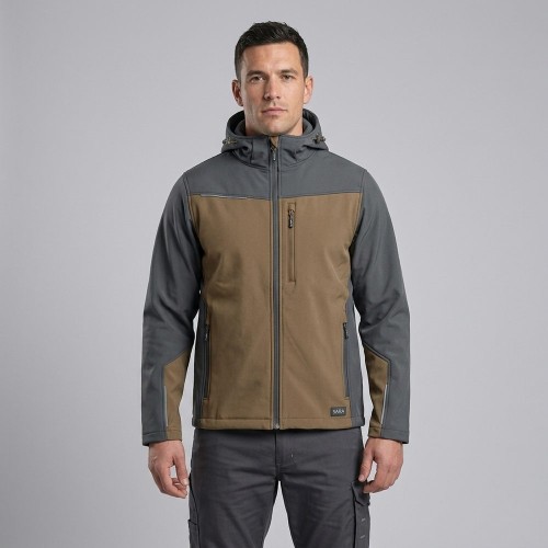 Softshell roboczy COMFORT PLUS brązowo-szary na modelu