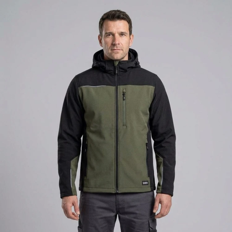 Softshell roboczy COMFORT PLUS oliwkowo-czarny na modelu