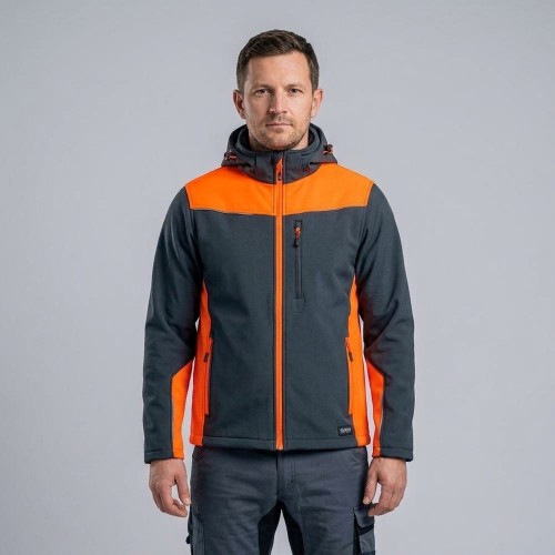 Softshell roboczy COMFORT PLUS grafitowo-pomarańczowy na modelu