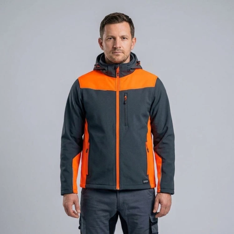 Softshell roboczy COMFORT PLUS grafitowo-pomarańczowy na modelu