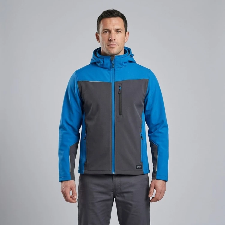 Softshell roboczy COMFORT PLUS szaro-niebieski na modelu