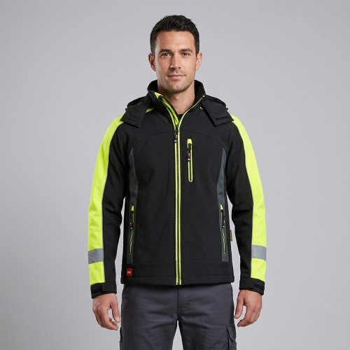 Kurtka softshell CLASSWORK czarno-żółta na modelu