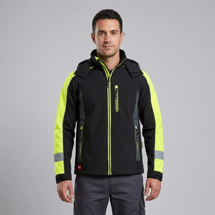 Kurtka softshell CLASSWORK czarno-żółta na modelu