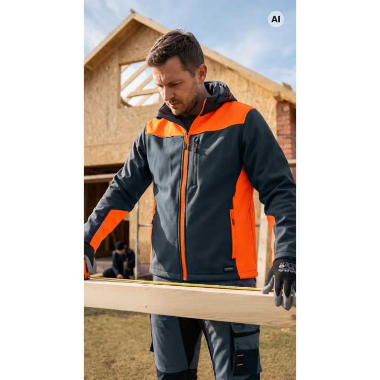 Softshell COMFORT PLUS grafitowo-pomarańczowy w pracy