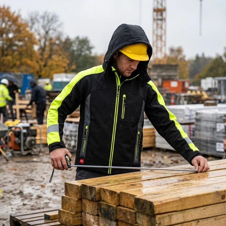 Kurtka softshell CLASSWORK czarno-żółta w pracy na budowie