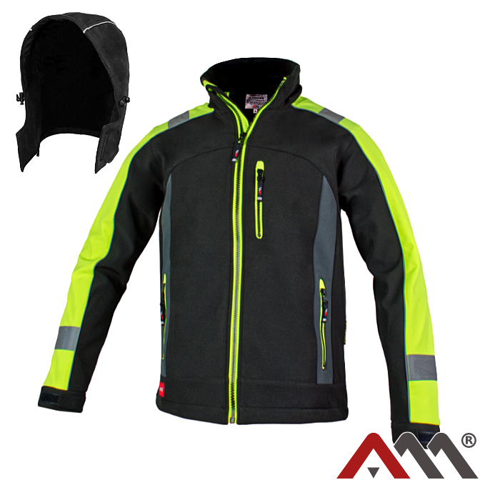 Kurtka softshell CLASSWORK czarno-żółta – zdjęcie producenta, z kapturem