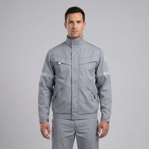 Bluza kwasoodporna antystatyczna CHEMIK AS jasnoszara na modelu