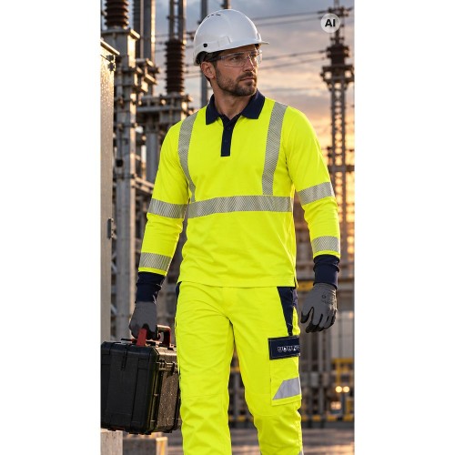 Koszulka polo MULTI PRO 4w1 żółto-granatowa w pracy