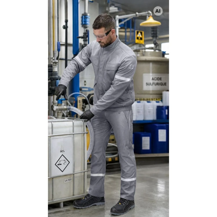 Bluza kwasoodporna CHEMIK AS jasnoszara w pracy – ujęcie 2