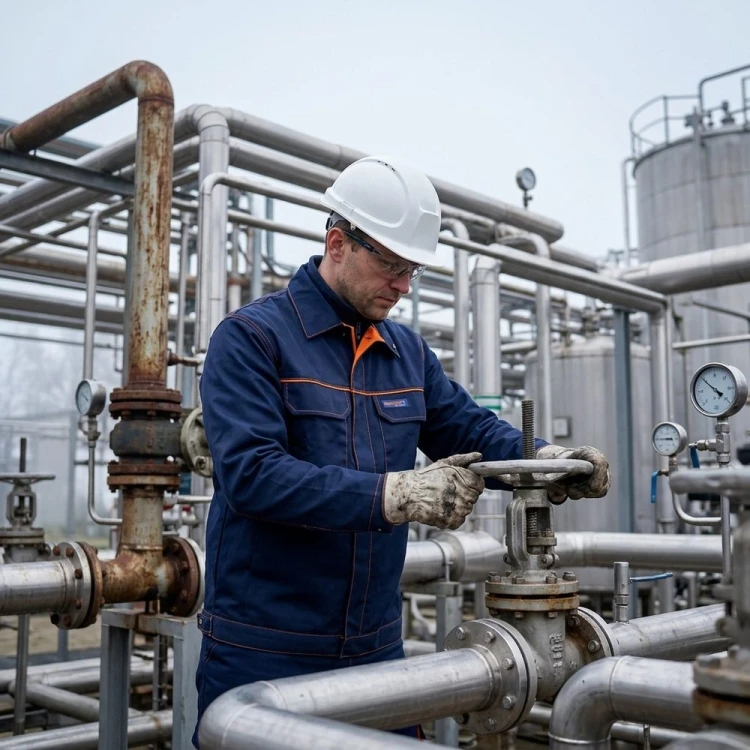 Bluza PROFFLAM ANTISTATIC granatowa w zakładzie petrochemicznym